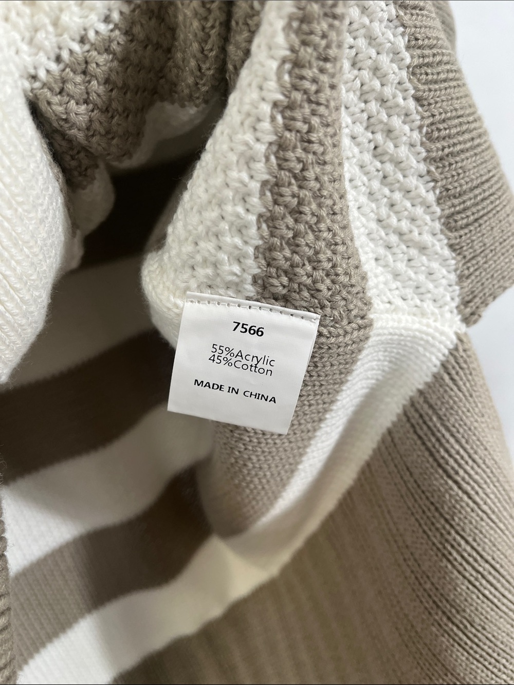 Striped V-Neck Button-Front Cardigan in Cream and Taupe - Picture 10 of 11